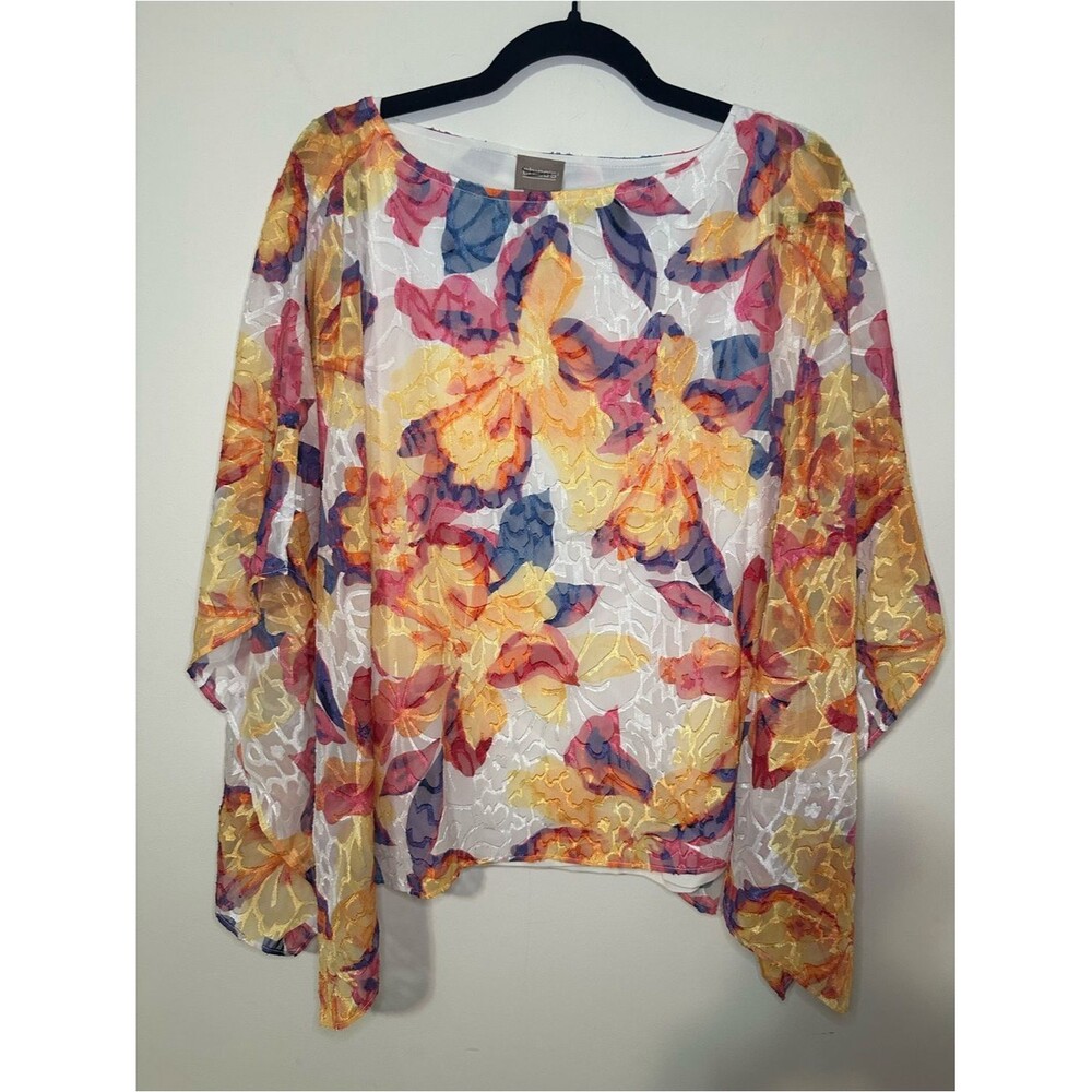 Chico's Lace Floral Jayma Poncho SZ 1 Boat Neck A built In Shell Tank Multicolor